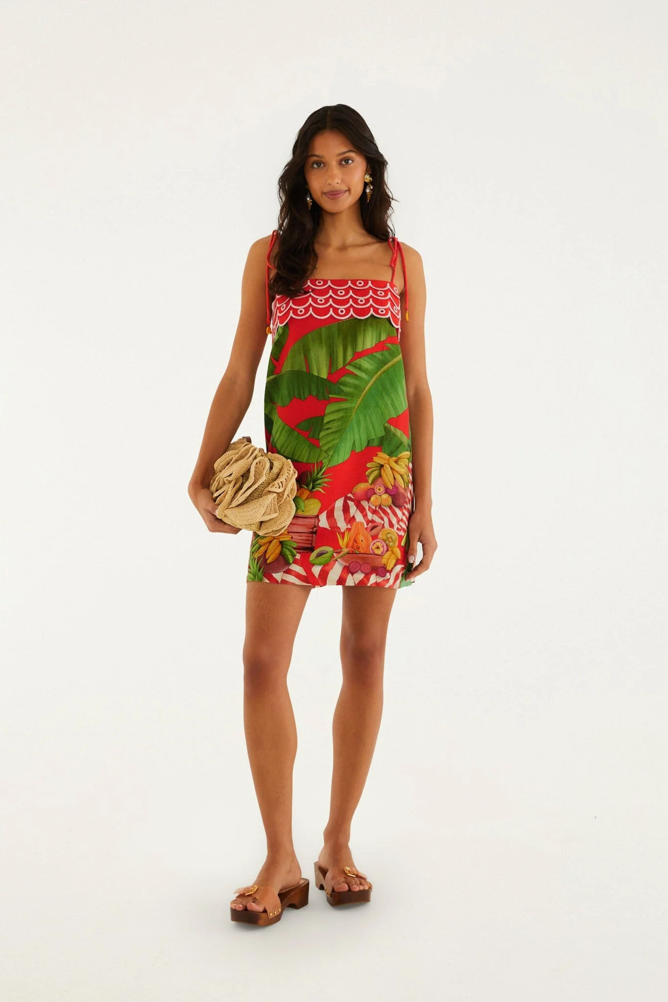 Red Fruit Trolley Banana Tassels Mini Dress, FRUIT TROLLEY RED / XL | FarmRio (US)