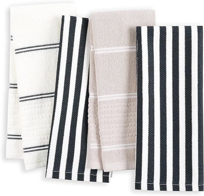 Kate Spade New York Botanical Stripe Kitchen Towels 4-Pack Set, Absorbent 100% Cotton, Black/Beig... | Amazon (US)