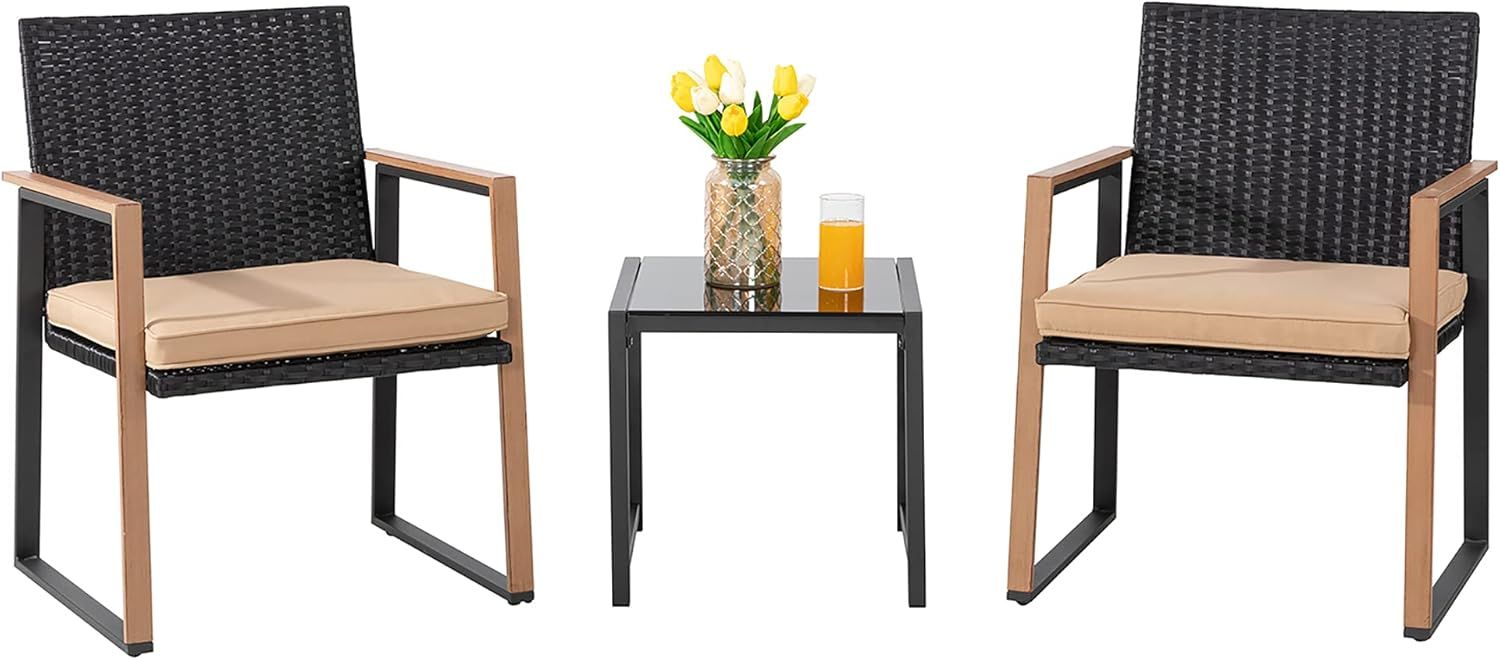 Shintenchi 3 Pieces Patio Set Outdoor Wicker Patio Furniture Sets Modern Bistro Set, Two Chairs w... | Amazon (US)