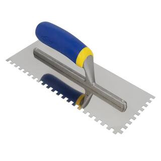 1/4 in. x 1/4 in. x 1/4 in. Comfort Grip Stainless Steel Square-Notch Flooring Trowel | The Home Depot