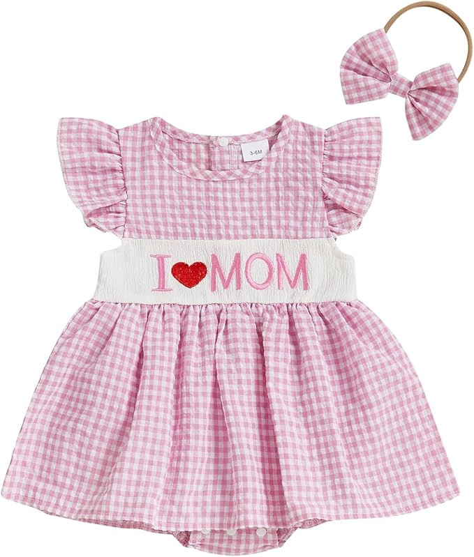 Amazon.com: Baby Girl Summer Clothes Fly Sleeve Smocked Romper Dress Heart Letter Embroidery Dres... | Amazon (US)