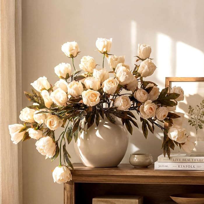 8 Pcs Faux Peony Stems Flowers Bulk Vintage Artificial Silk Peonies Stems Real Look Fake Peonies ... | Amazon (US)