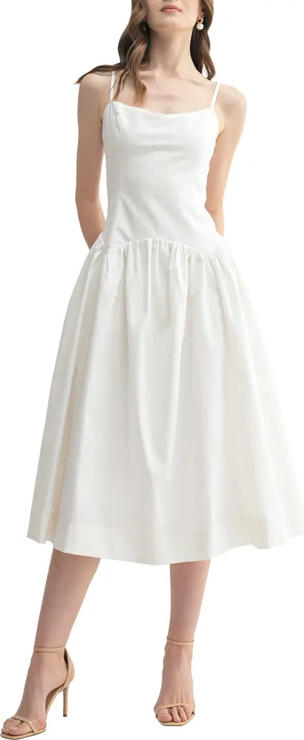 Drop Waist Cotton & Linen Midi Dress | Nordstrom