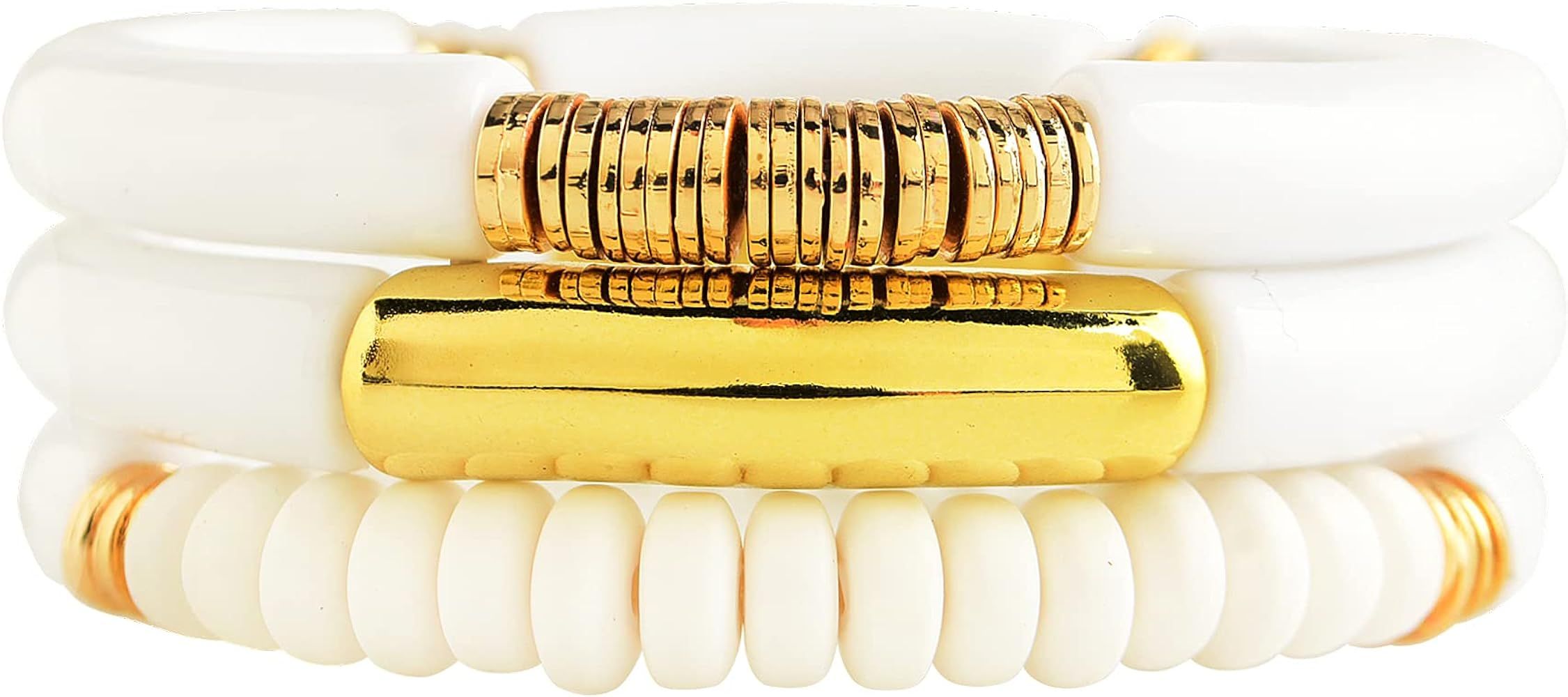 LALAPPLE Heishi Beaded Acrylic Bamboo Tube Bangle Bracelets Set for Women, Colorful Stackable Cur... | Amazon (US)
