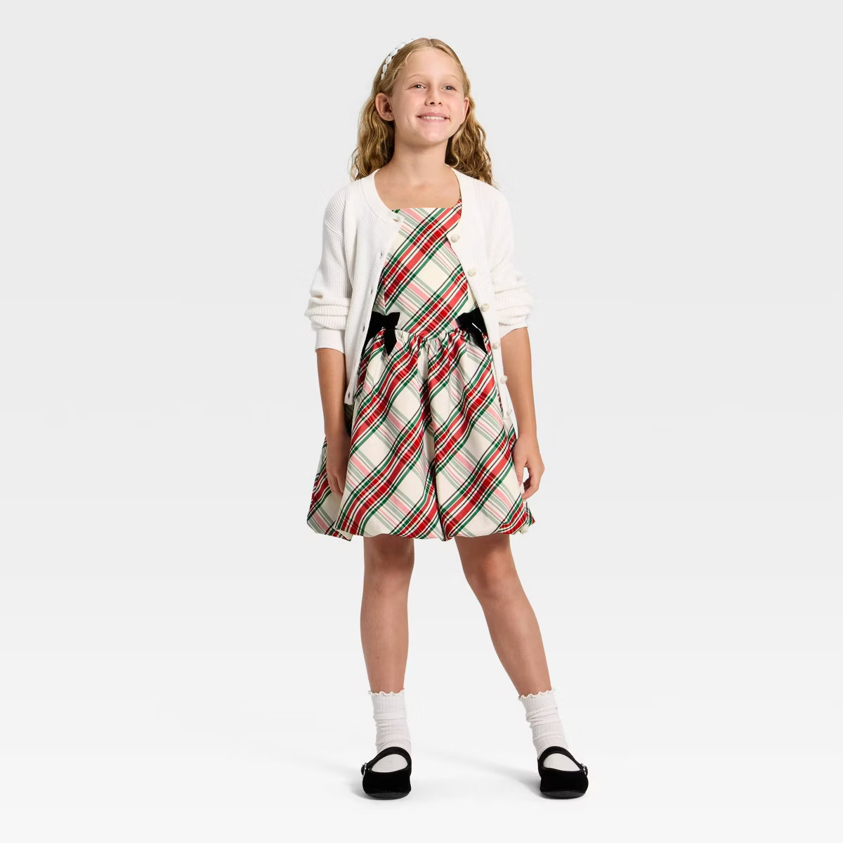 Girls' Plaid Bubble Dress - Cat & Jack™ Cream/Red/Green | Target