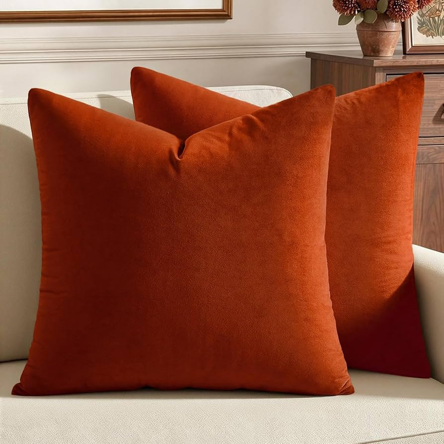 MIULEE Velvet Fall Throw Pillow Covers 20x20 Inch Pack of 2 Burnt Orange     Soft Solid Decorativ... | Amazon (US)