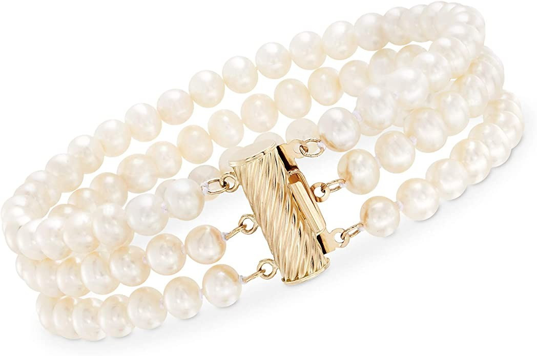 Ross-Simons 5-5.5mm Cultured Pearl Bracelet With 14kt Yellow Gold Clasp | Amazon (US)