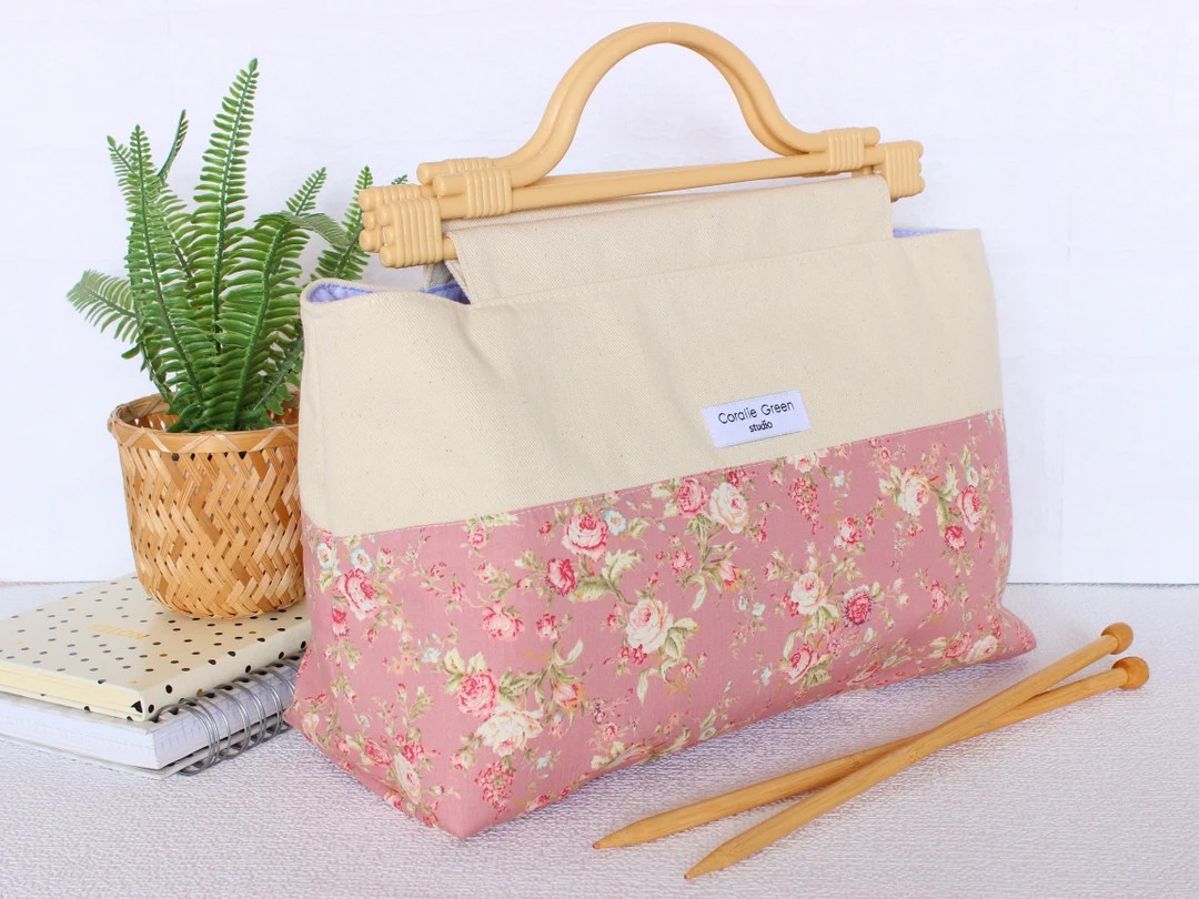 Extra Large Knitting Storage Bag, Pink Vintage Style Floral Knitting Organiser Tote, Work in Prog... | Etsy (US)