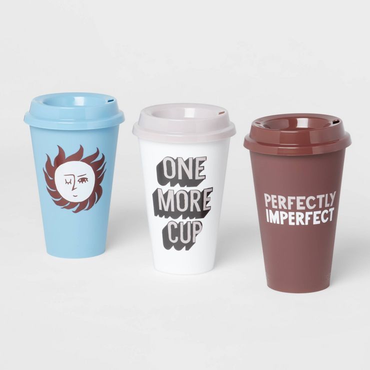 16oz 3pk Plastic Reusable Coffee Cup with Designs - Room Essentials™ | Target