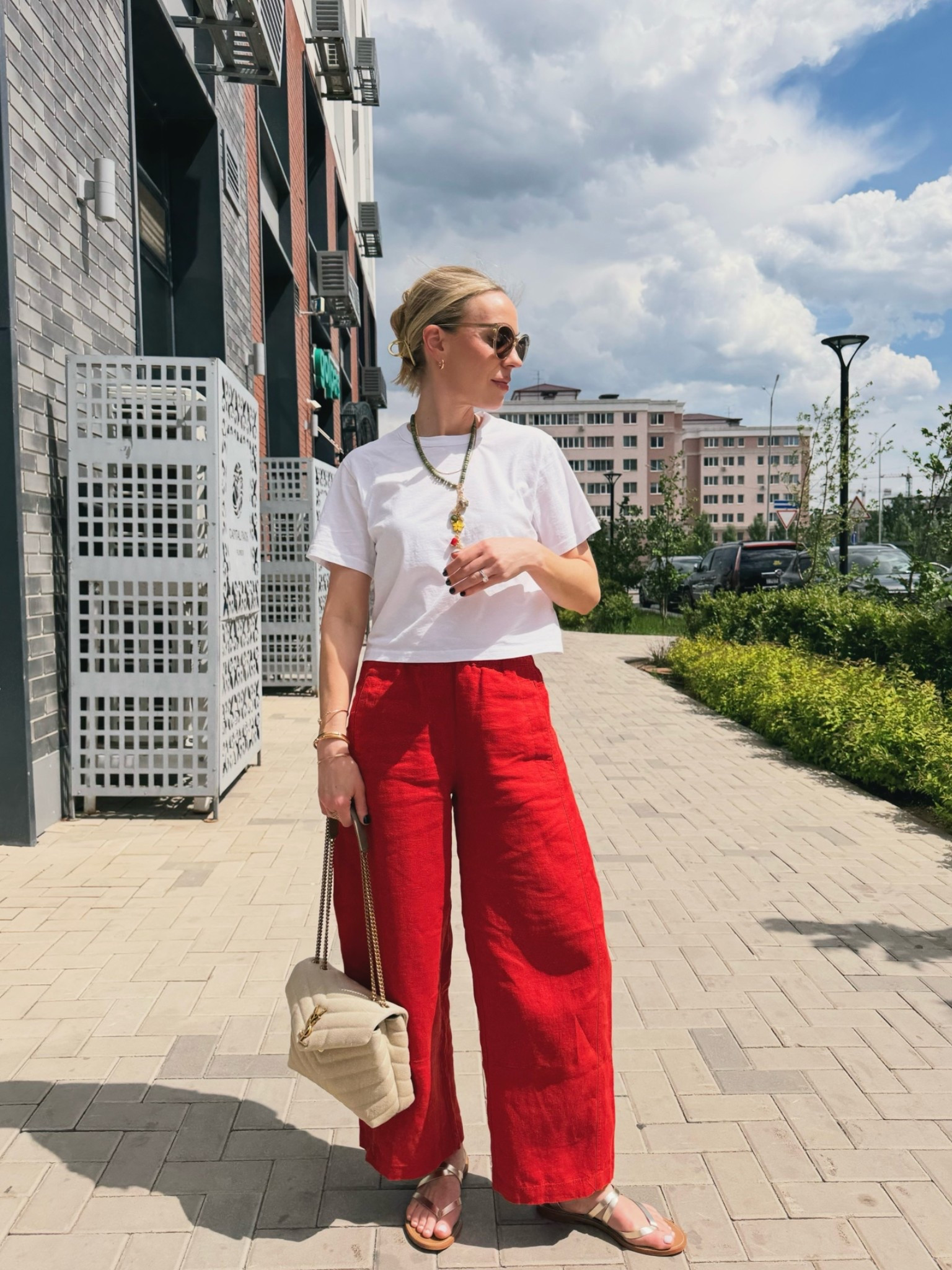 Summer vacation outfit, summer 2026, red linen pants, tomato red, cropped tee, seashell necklace, vacation style

#LTKTravel #LTKSeasonal #LTKOver40