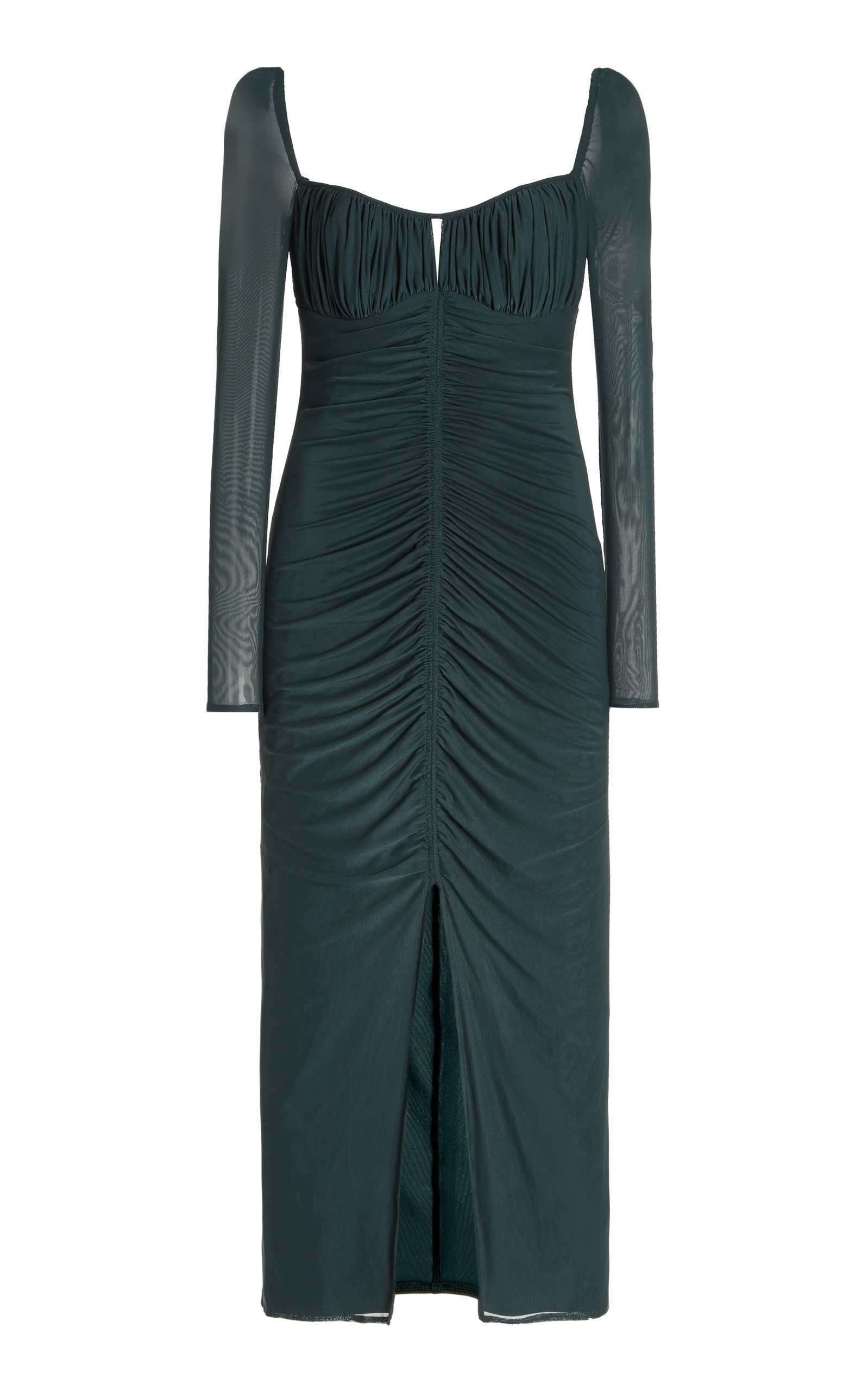 Ruched Slate Powermesh Midi Dress | Moda Operandi (Global)