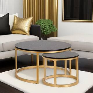 36 in. Gold Round Wood Coffee Table | The Home Depot