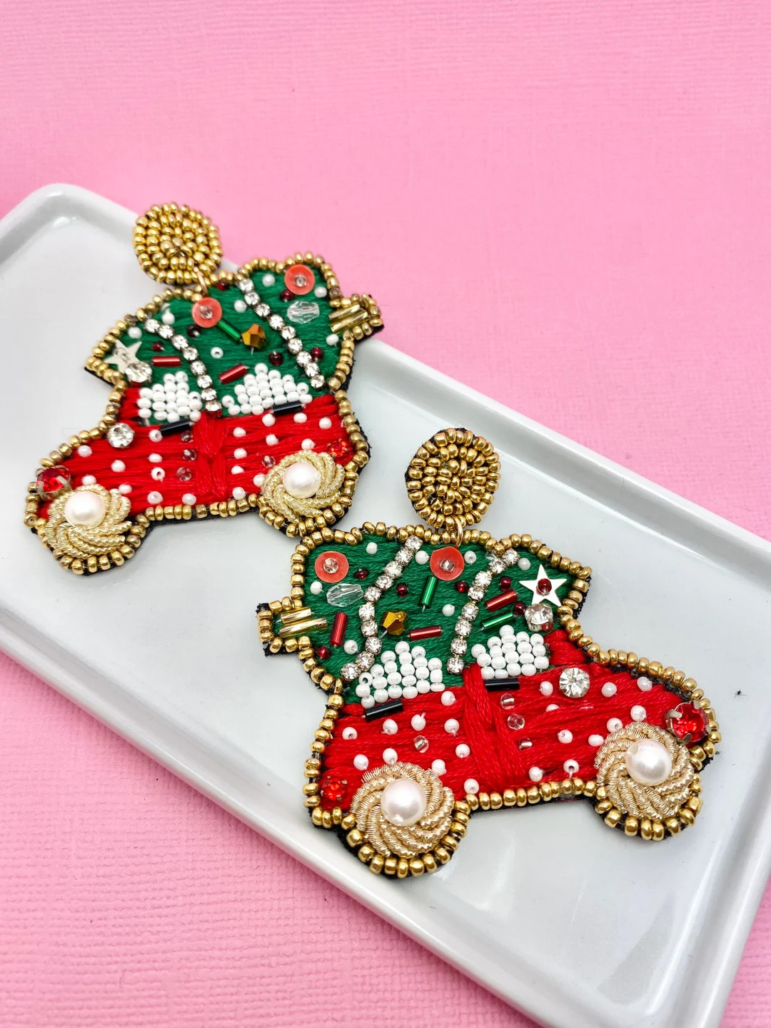 Christmas Car Tree Beaded Earrings Christmas Earrings - Etsy | Etsy (US)