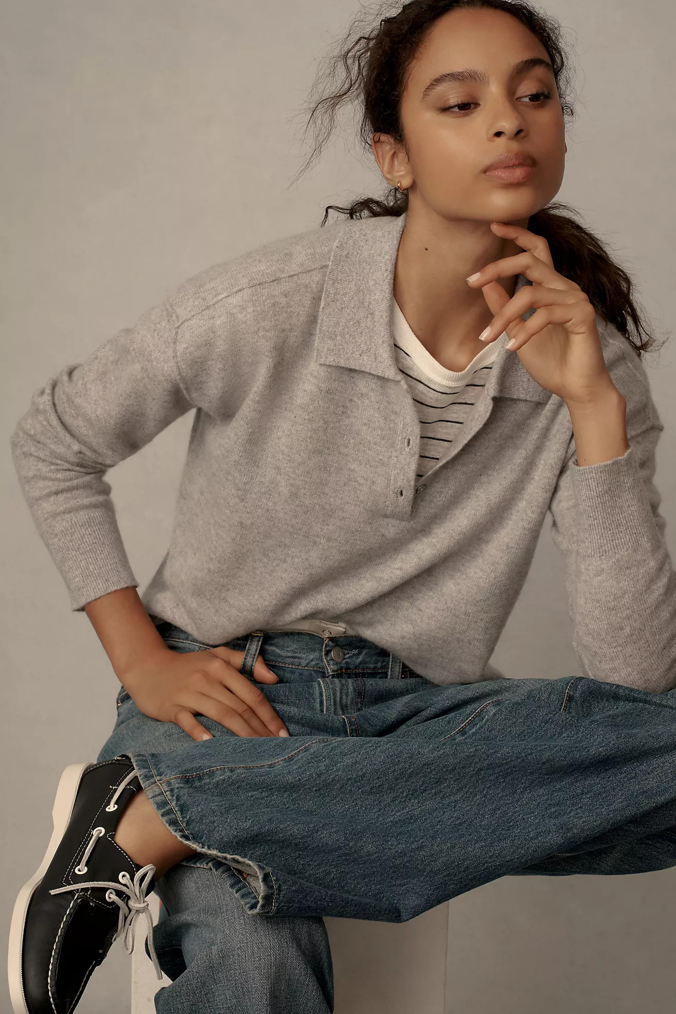 The Jensen Cashmere Crop Polo Sweater by Pilcro | Anthropologie (US)
