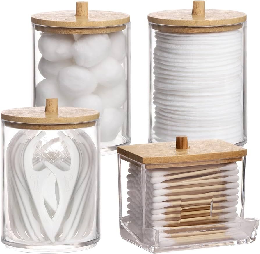 Tbestmax 4 Pack Qtip Holder Bathroom Container, 10/7oz Cotton Ball/Swabs Dispenser, Apothecary Ja... | Amazon (US)