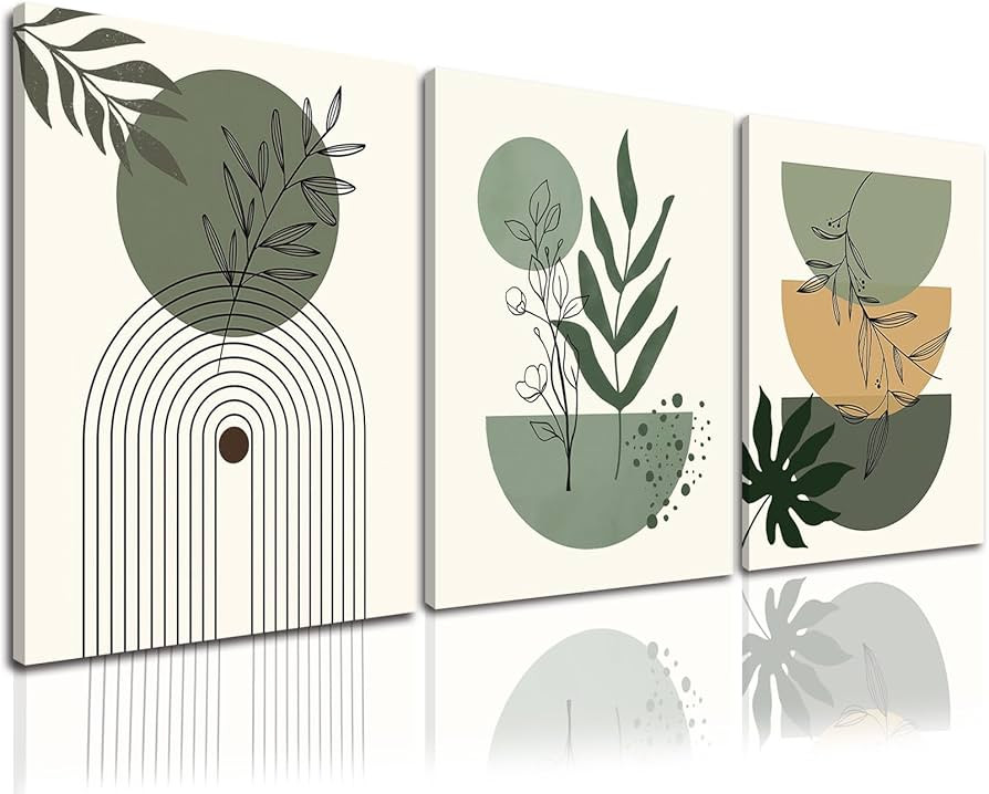 Sage Green Boho Wall Art Set of 3 Modern Wall Art Boho Wall Decor Canvas Prints Minimalist Geomet... | Amazon (US)