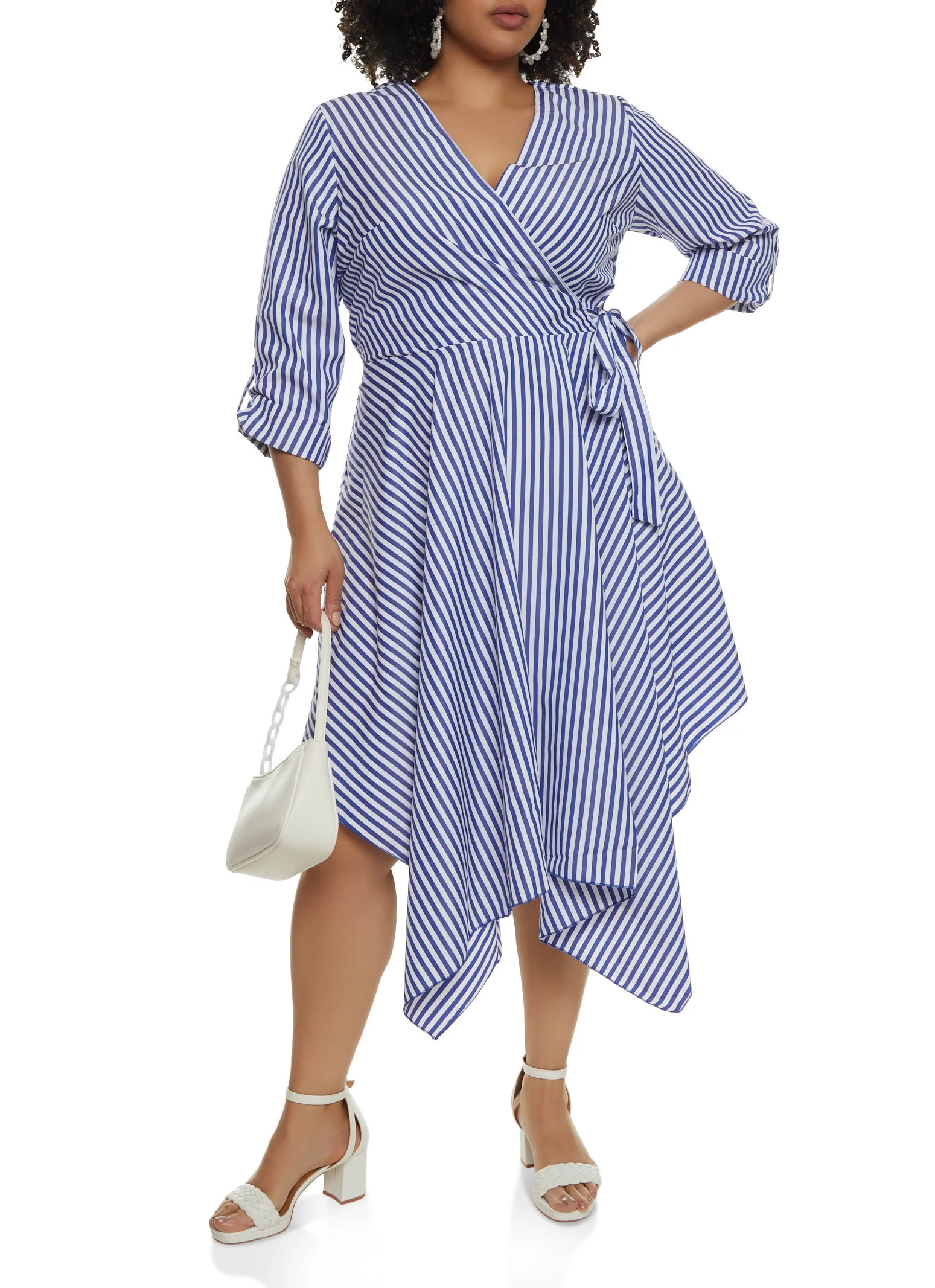 Plus Size Striped Side Tie Faux Wrap Dress | Rainbow Shops