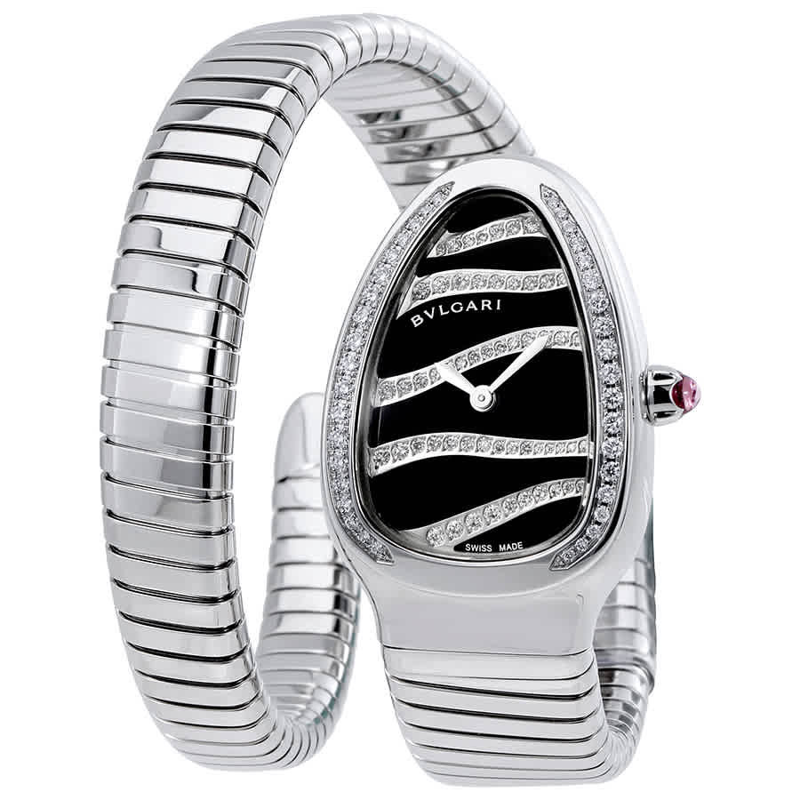 Bvlgari Serpenti Tubogas Black Dial Steel Diamond Ladies Watch 102440 | Jomashop.com & JomaDeals.com
