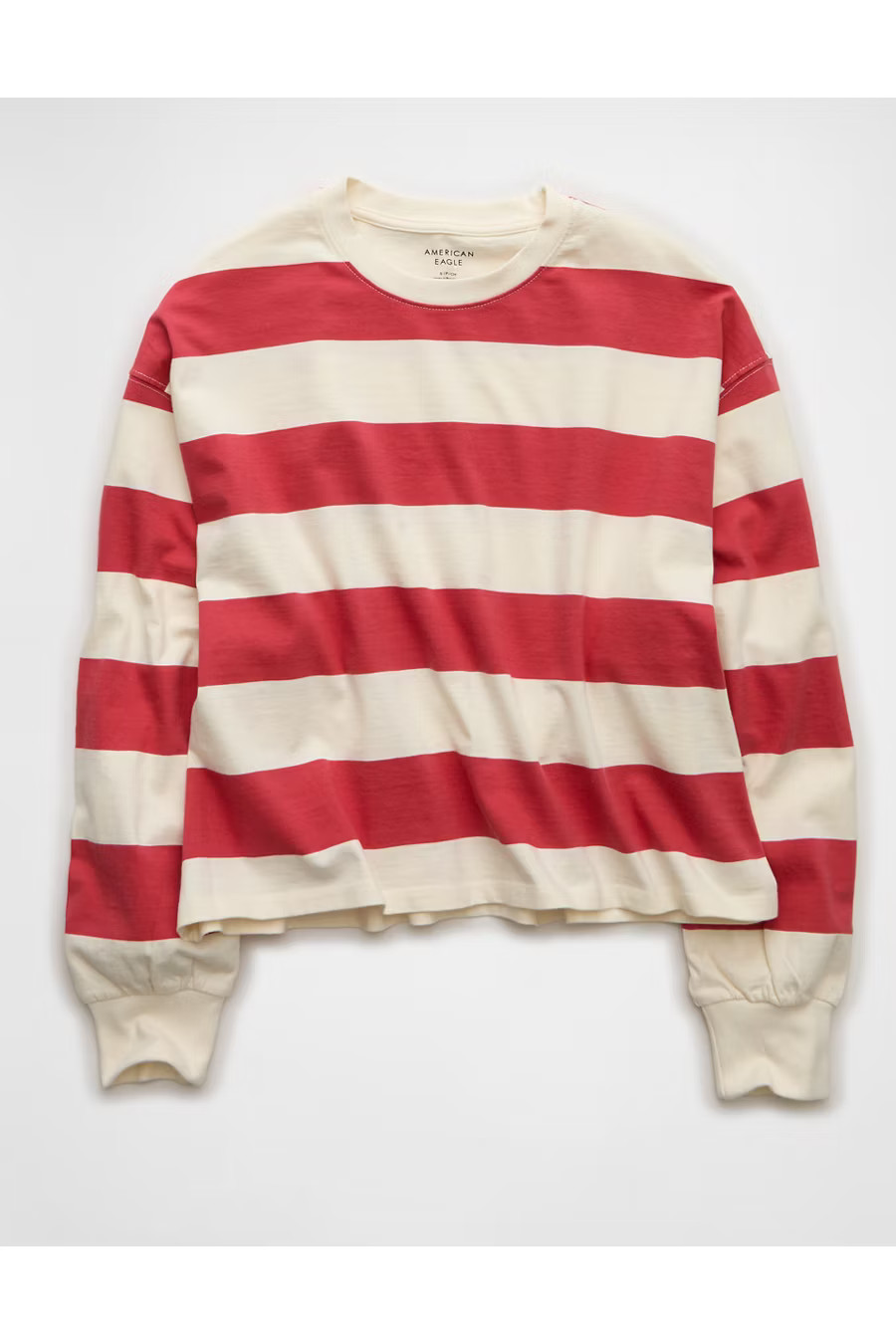 AE Striped Balloon Sleeve T-Shirt Women's Red XXS | American Eagle Outfitters (US & CA)