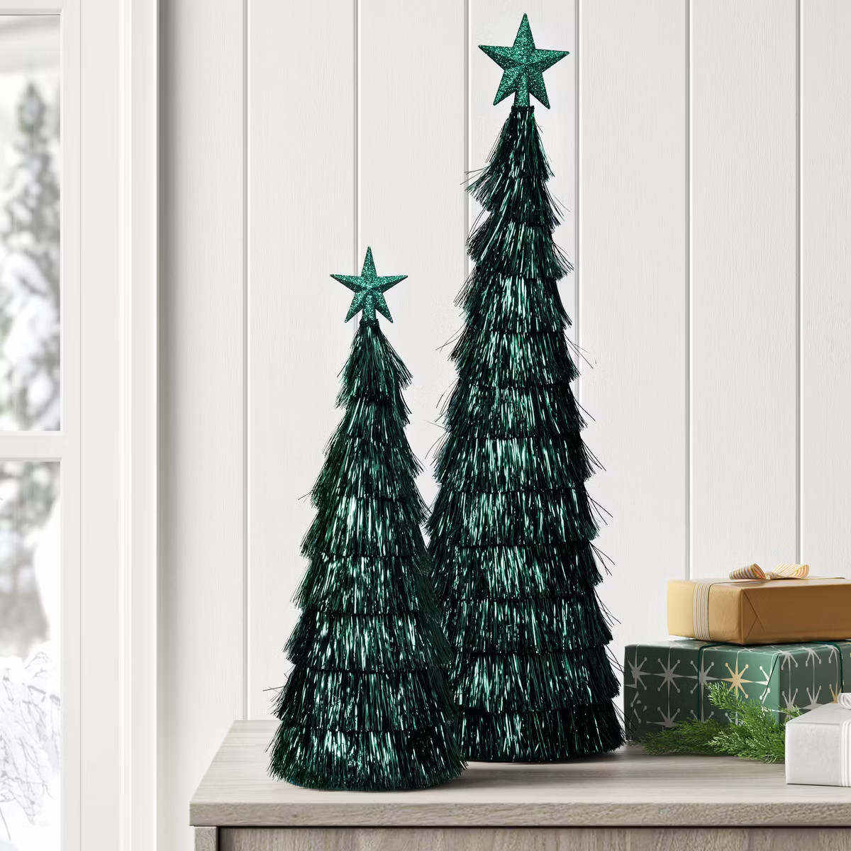 2pk Christmas 18" and 12" Tinsel Trees Dark Green - Wondershop™ | Target