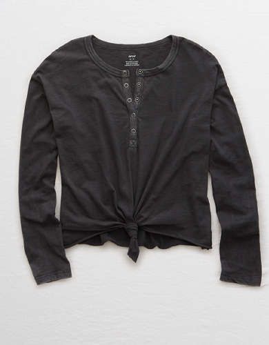 Aerie Long Sleeve Knotted Henley T-Shirt | American Eagle Outfitters (US & CA)