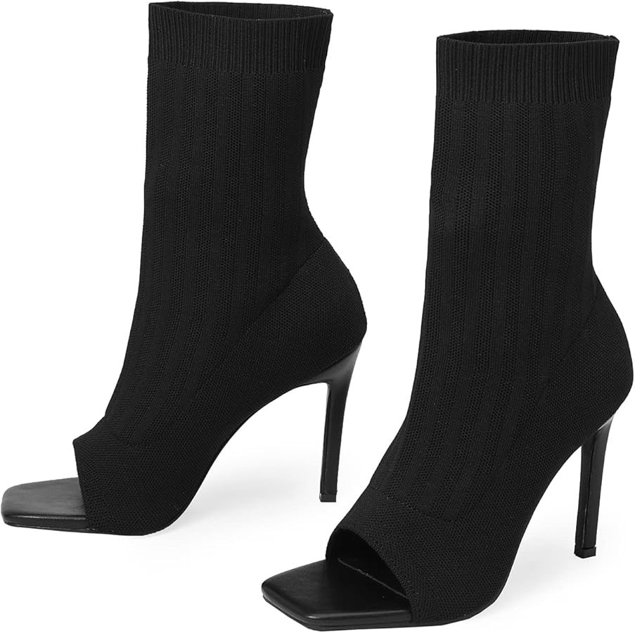 Women's Stiletto High Heel Open Toe Booties, Stripper Peep Toe Ankle Boots, Sexy Square Toe Summe... | Amazon (US)