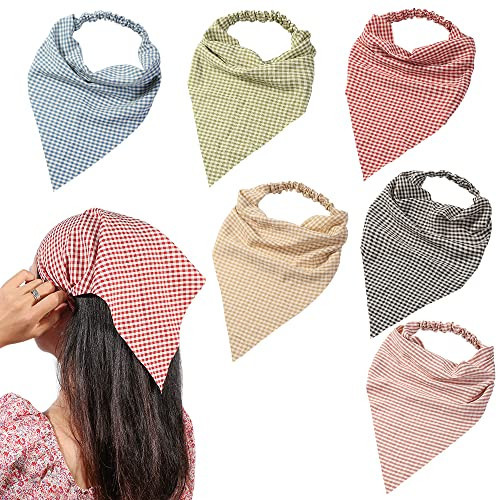 6 Pack Hair Scarf Headband for Women - Elastic Hair Kerchief Large Boho Triangle Bandana Head Scarf with Clips Non Slip Lattice Headbands Hair Scarves for Teen Girls | Amazon (US)
