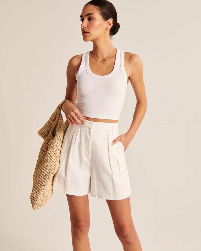 Ultra High Rise Linen-Blend Tailored Short | Abercrombie & Fitch (US)