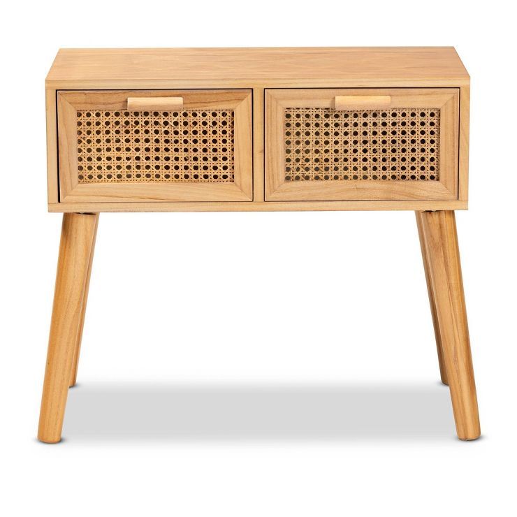 Falan Wood with Rattan 2 Drawer Console Table Oak Brown - Baxton Studio | Target