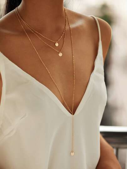 Round Pendant Layered Necklace Set | SHEIN