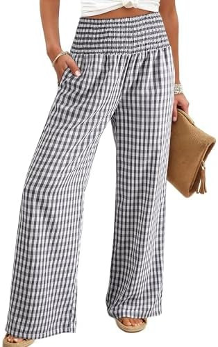 Dokotoo Womens Striped Gingham Pants 2026 Casual Pants Cute Comfy Bottoms with Pockets Plaid Outf... | Amazon (US)