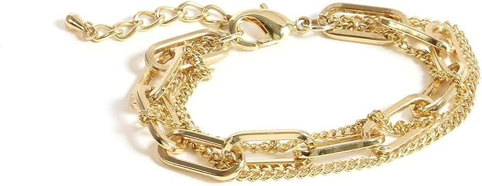 Gold Chain Bracelet Sets for Women Girls 14K Gold Plated Dainty Link Paperclip Bracelets Stake Ad... | Amazon (US)