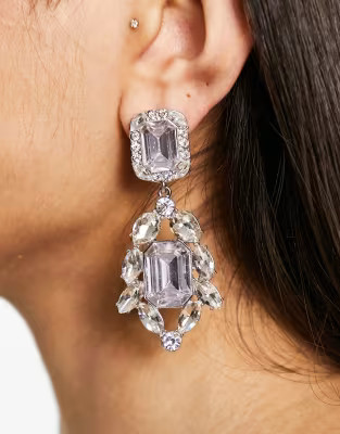 ASOS DESIGN earrings with double drop crystal in silver tone | ASOS (Global)