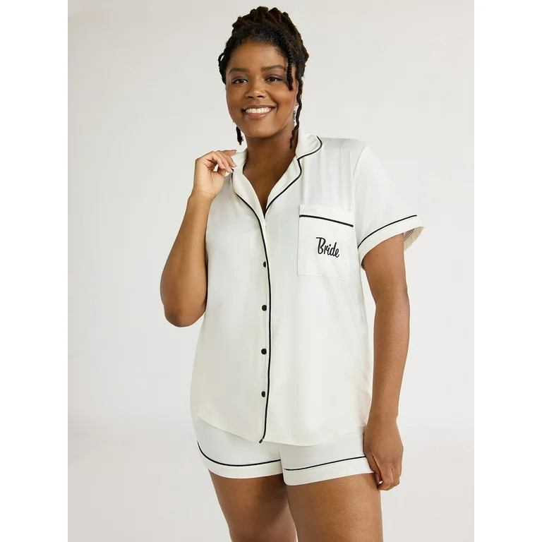 Joyspun Women's Bridal Notch Collar Top and Shorts Pajama Set, 2-Piece, Sizes XS to 3X - Walmart.... | Walmart (US)
