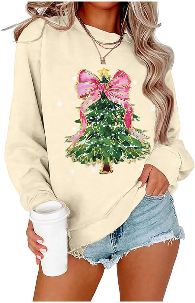 Christmas Tree Sweatshirt for Women All Booked For Christmas Long Sleeve Shirt Librarian Christma... | Amazon (US)