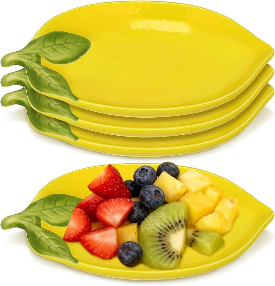 NUOBESTY 4pcs Ceramic Lemon Plates Bowls, Fruit Shaped Serving Dish For Salad Dessert Appetizers, Kitchen Tableware For Home Use | Amazon (US)