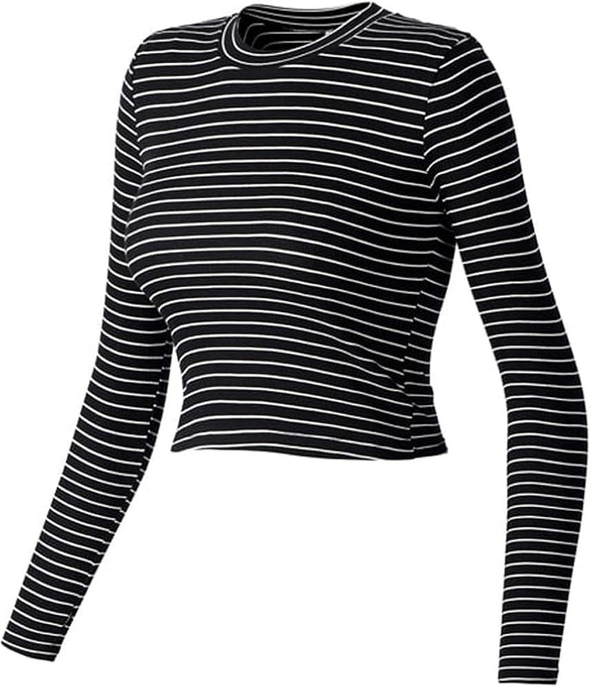 Hotmiss Women's Crop Long Sleeves Workout Striped Tops Sports Shirts with Thumb Holes | Amazon (US)