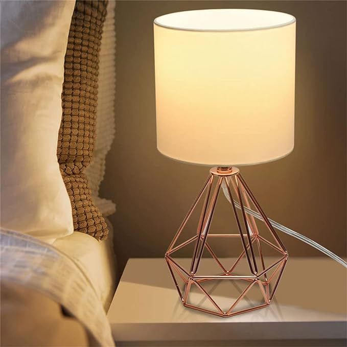 DLLT Table Lamps, Modern Bedside Lamp with Fabric Shade and Hollowed Out Cage Metal Base, Reading... | Amazon (CA)