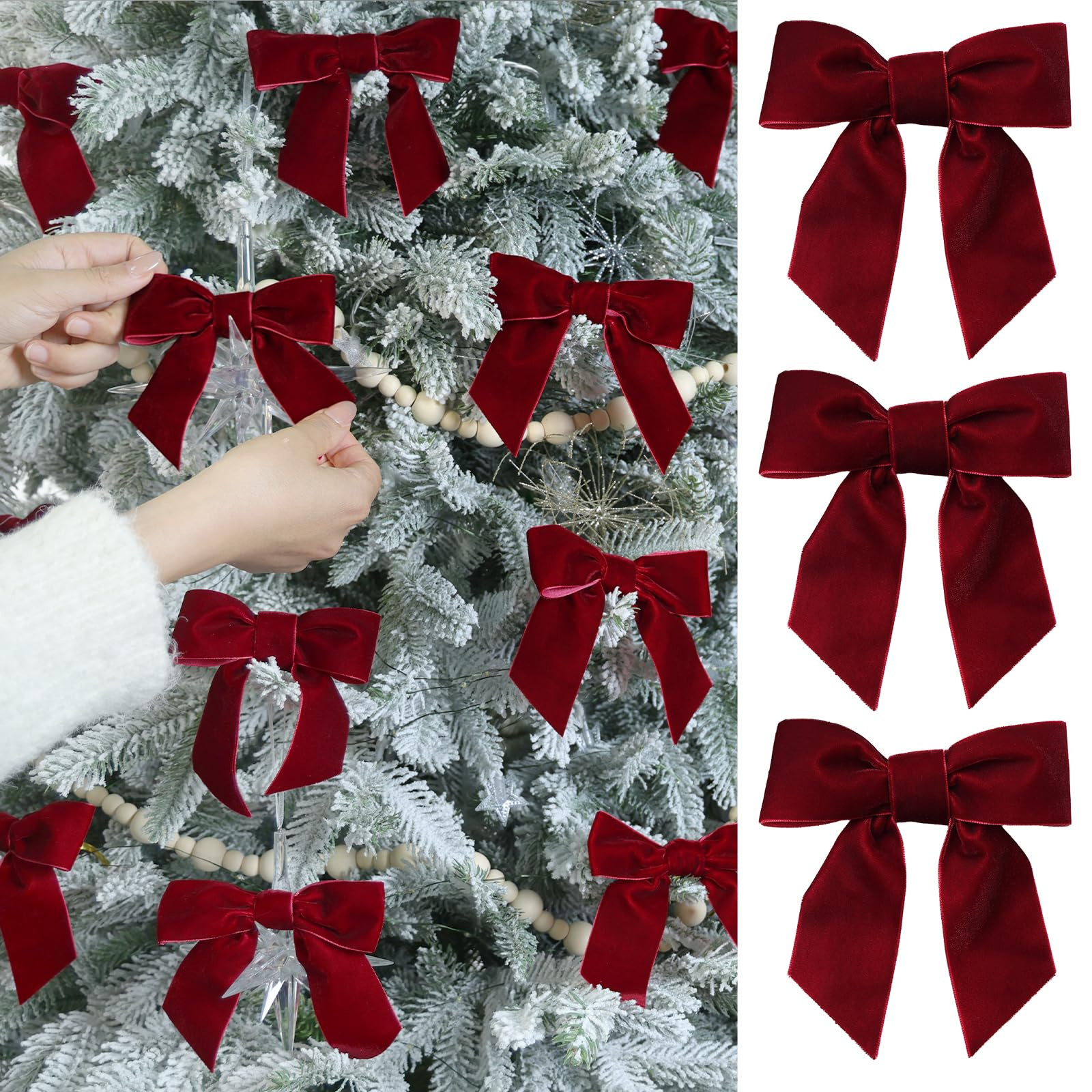 FLAIR GIFTS 24 Pcs Cozy 4.5 Inch Burgundy Wine Red Velvet Christmas Bows - Ideal for Christmas Tr... | Amazon (US)