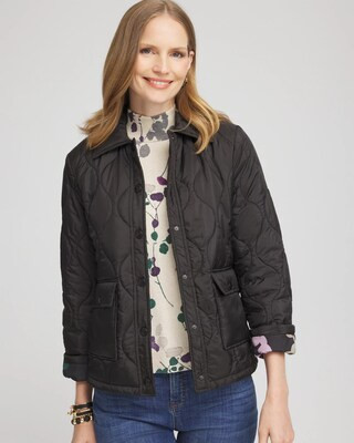 Women's Faux Nylon Quilted Jacket in Black | Chico's | Chico's