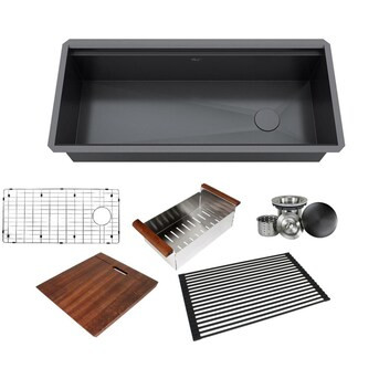 Kingsman Hardware Zero Radius Undermount 42-in x 19-in Galaxy Black Stainless Steel Single Bowl C... | Lowe's