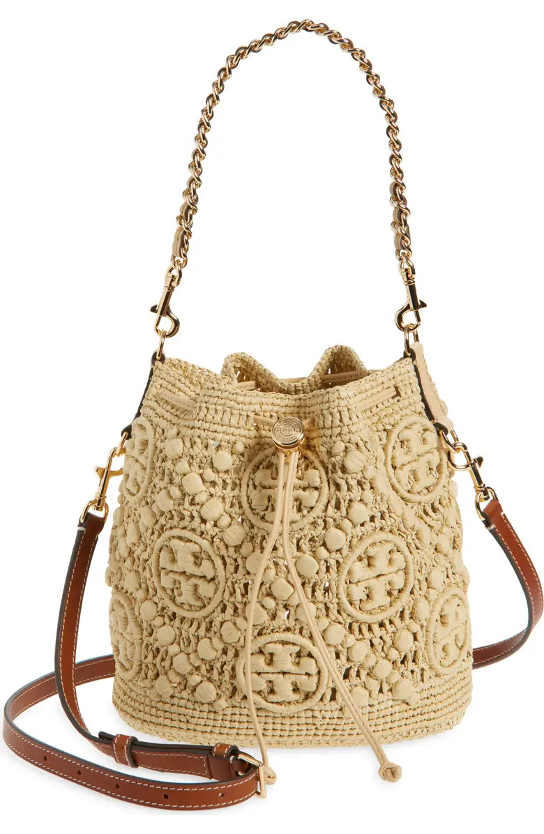 T Monogram Raffia Bucket Bag | Nordstrom