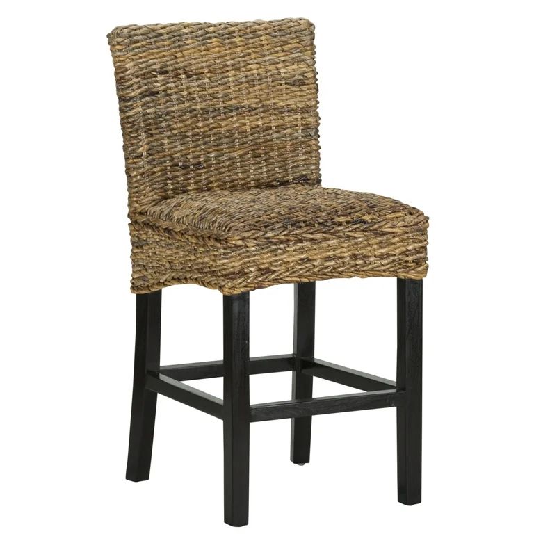 Woven Rattan Counter Height Stool with Wooden Legs and Low Profile Backrest, Brown and Black- Sal... | Walmart (US)