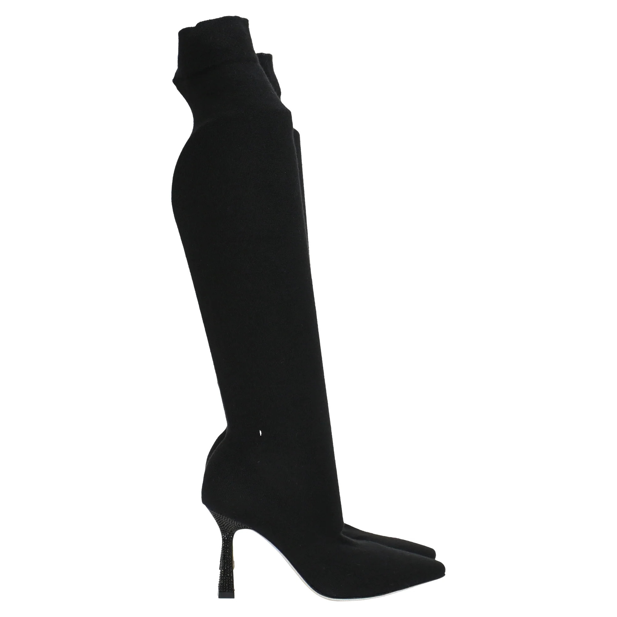 Rene Caovilla 70mm Crystal-Embellished Knitted Boots in Black Cashmere | Shop Simon