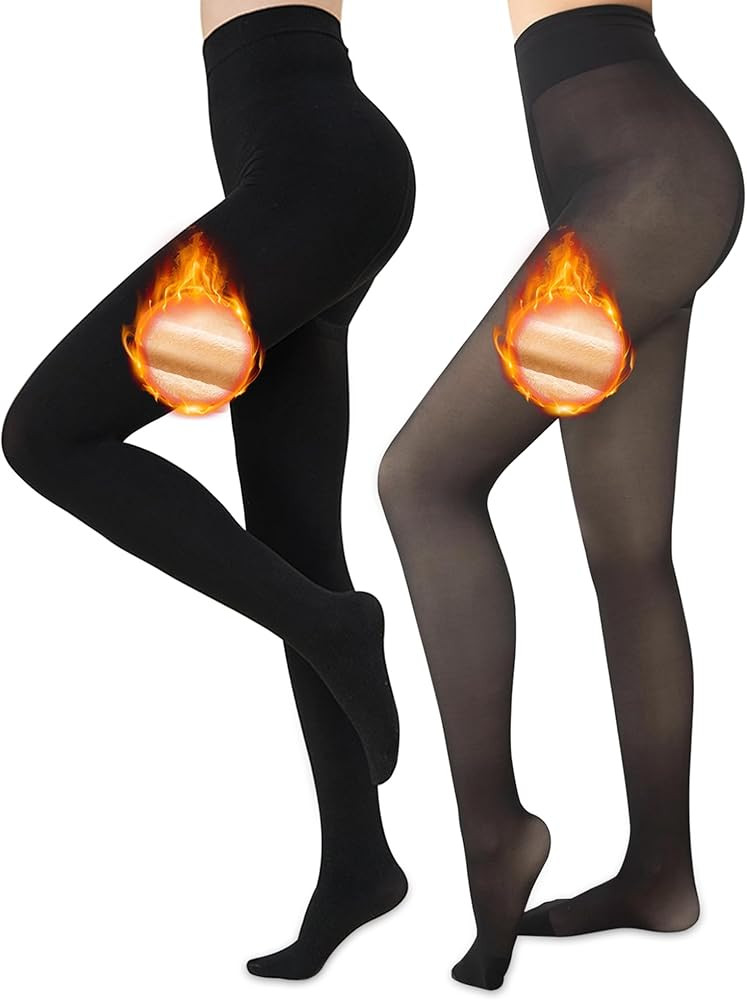 Ultrafun 2 Pairs Fleece Lined Tights Women Fake Translucent Thick Tights Warm Thermal Pantyhose | Amazon (US)