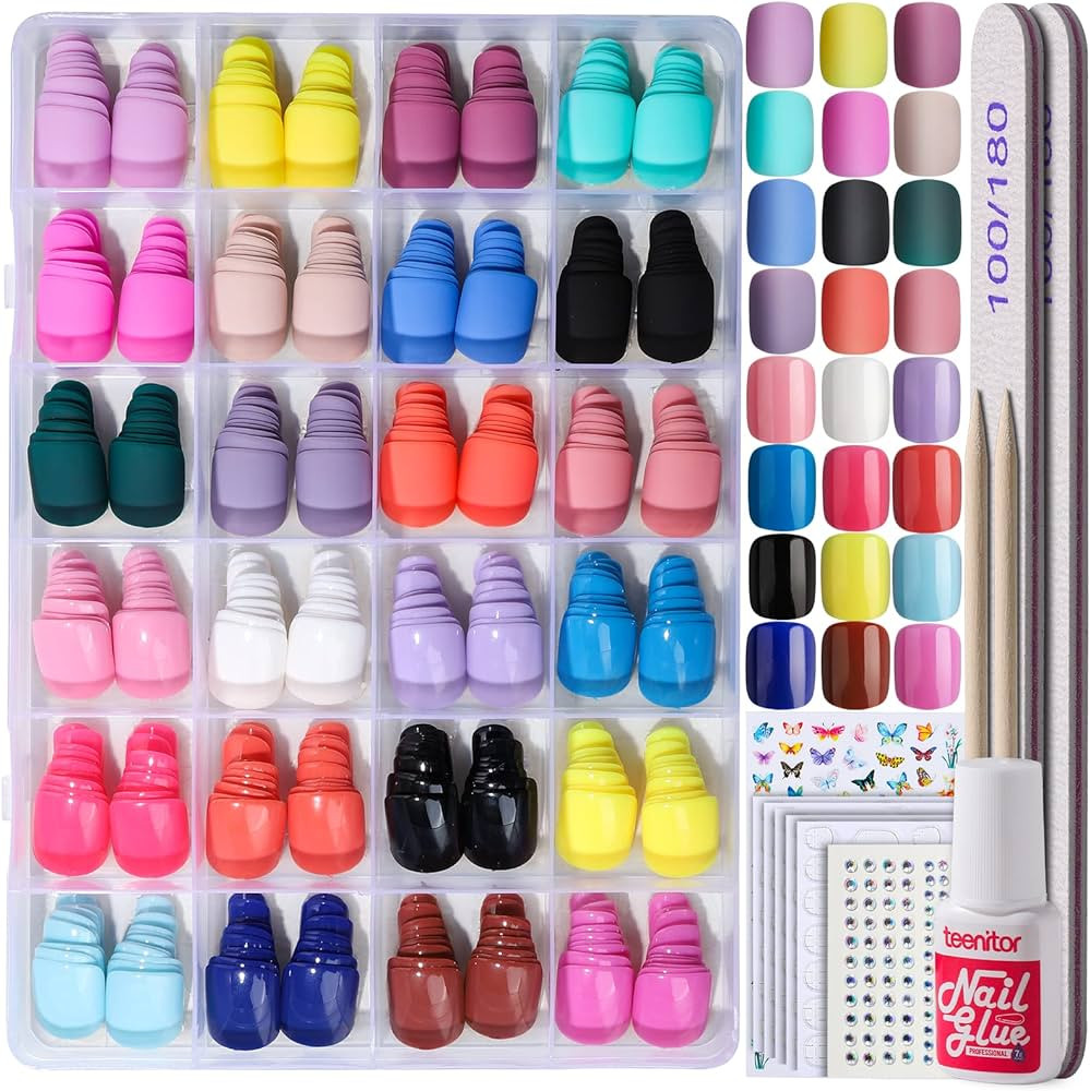 Short Square Press on Nails, Teenitor 576pcs Short Press on Fake Nails With Nail Glue And Adhesiv... | Amazon (US)