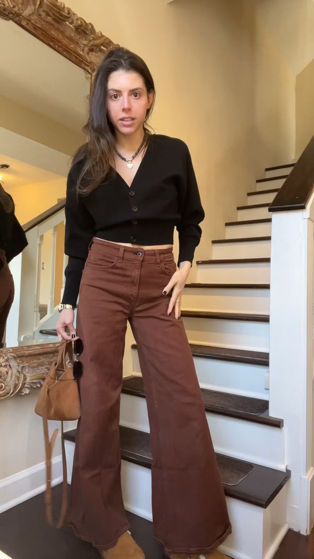 Fall outfit of the day. I love this classic black cardigan and a pair of brown denim. Linked a lot of chocolate brown pants and timeless black cardigans I’m loving 🤎🖤 Sadly these exact jeans & sweater aren’t available online anymore because they’re older pieces but you can recreate the look with everything linked here! 

#LTKSeasonal #LTKstyletip