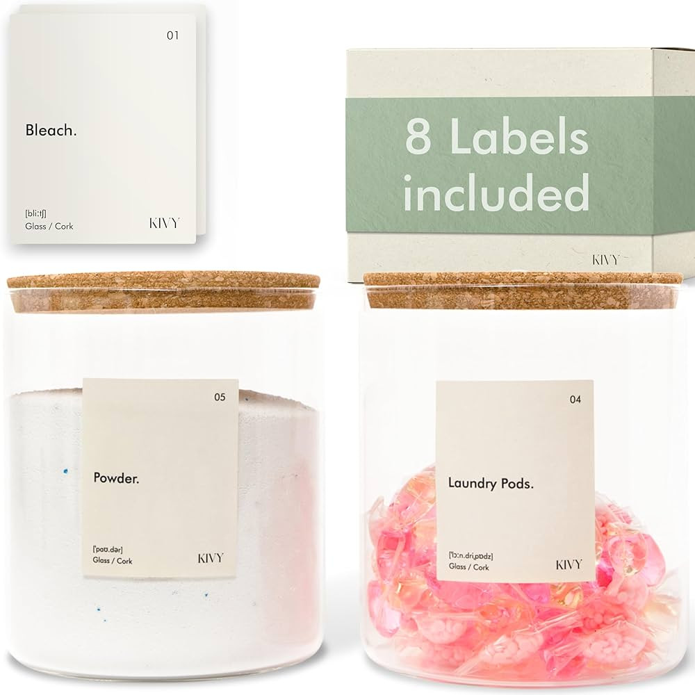 KIVY Laundry Detergent Dispenser Glass Jar + Labels [2x 64oz] Laundry room organization and stora... | Amazon (US)