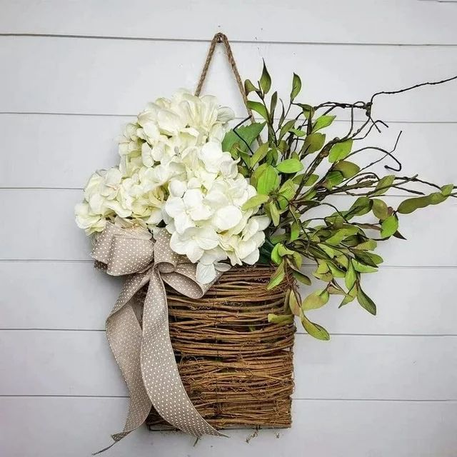 Spring Wreath Basket Wreath for Front Door Hanging Basket Flower Garland Farmhouse Artificial Flo... | Walmart (US)