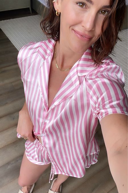 FASHION \ pink stripe silk pajamas from Amazon! Wearing a small. $29!

Bachelorette 
Pjs
Loungewear 

#LTKFindsUnder50 #LTKStyleTip